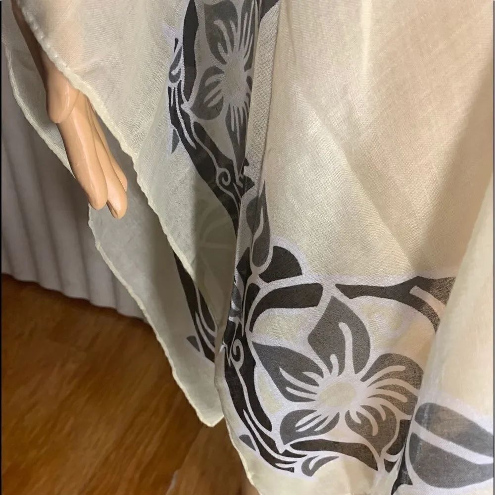 Sheer Scarve Beige With Gold And Black Design Tassles Opening In Front New